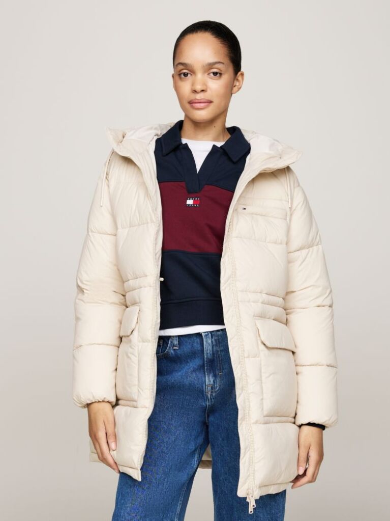 Bej Jacheta Puffer Cu Gluga  Femei