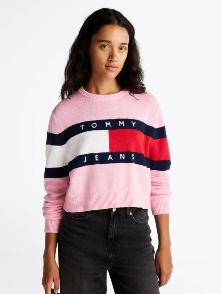Pink Colour-Blocked Flag Relaxed Jumper  Women