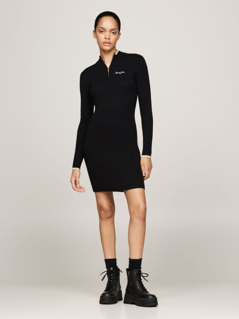 Negru Mini Rochie Pulover Cu Dungi Metalizate  Femei