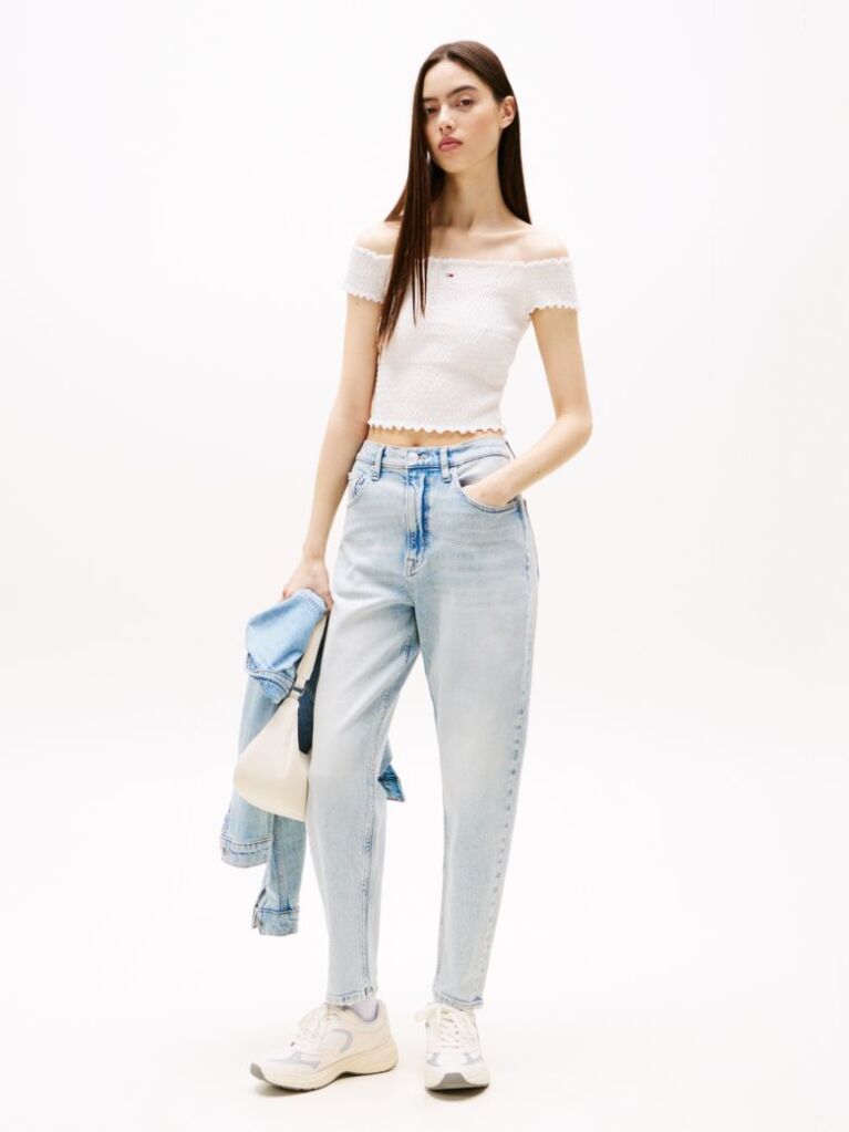 Denim Jeansi Mom Cu Talie Ultra-Inalta Si Croiala Tapered  Femei
