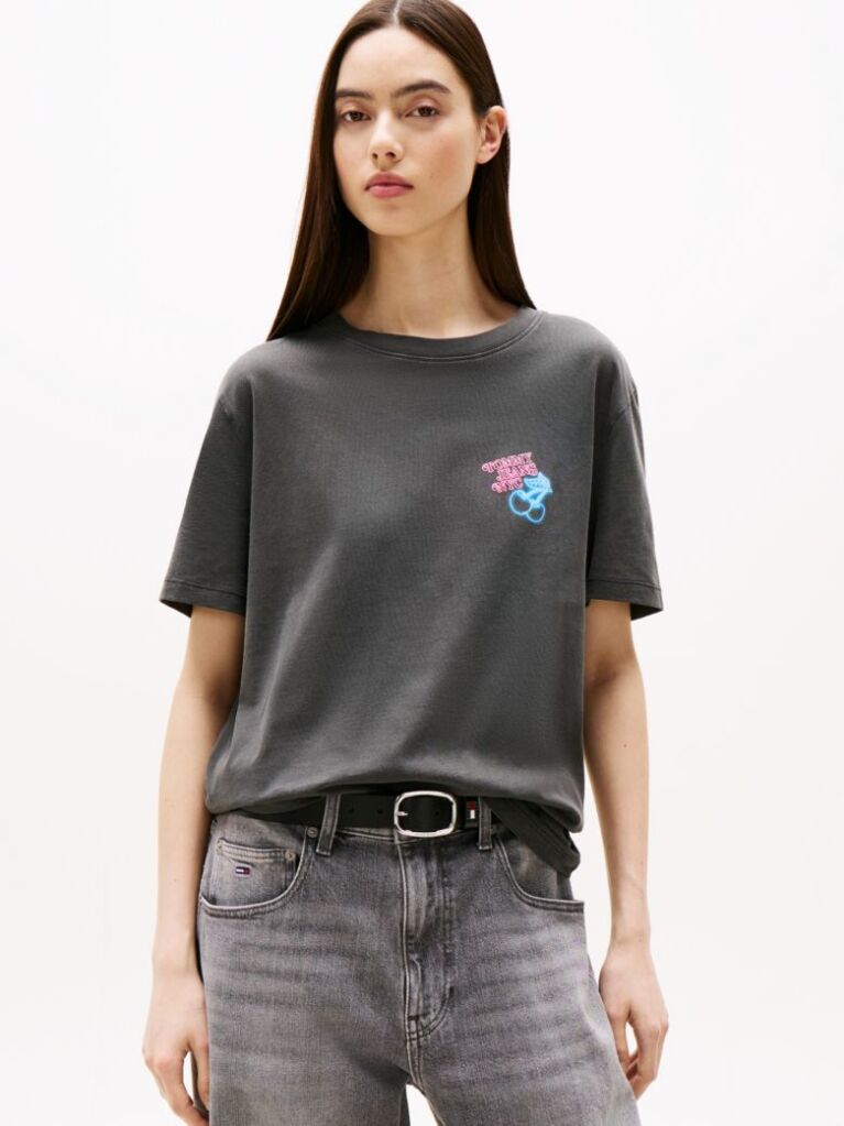 Negru Tricou Relaxat Neon  Femei