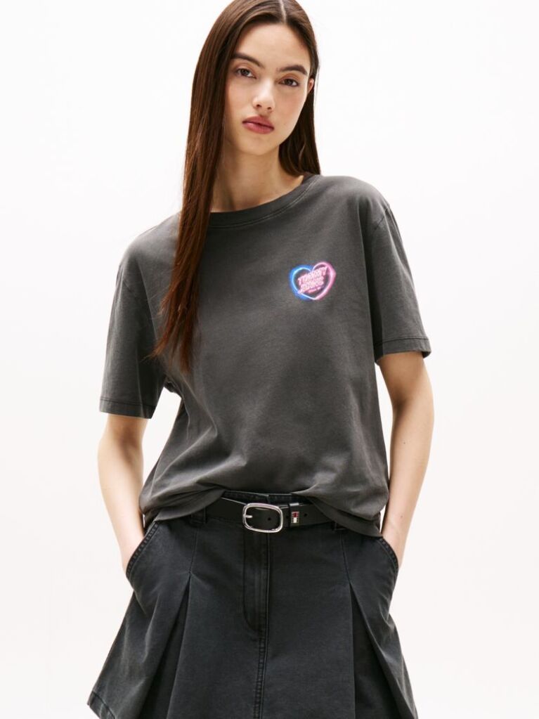 Negru Tricou Relaxat Neon  Femei