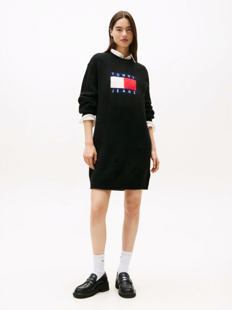 Black Tommy Flag Badge Mini Jumper Dress  Women
