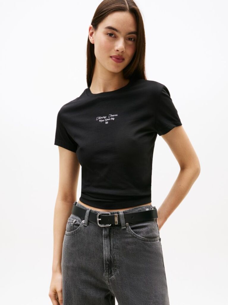 Negru Tricou Slim Din Jersey Cu Logo  Femei