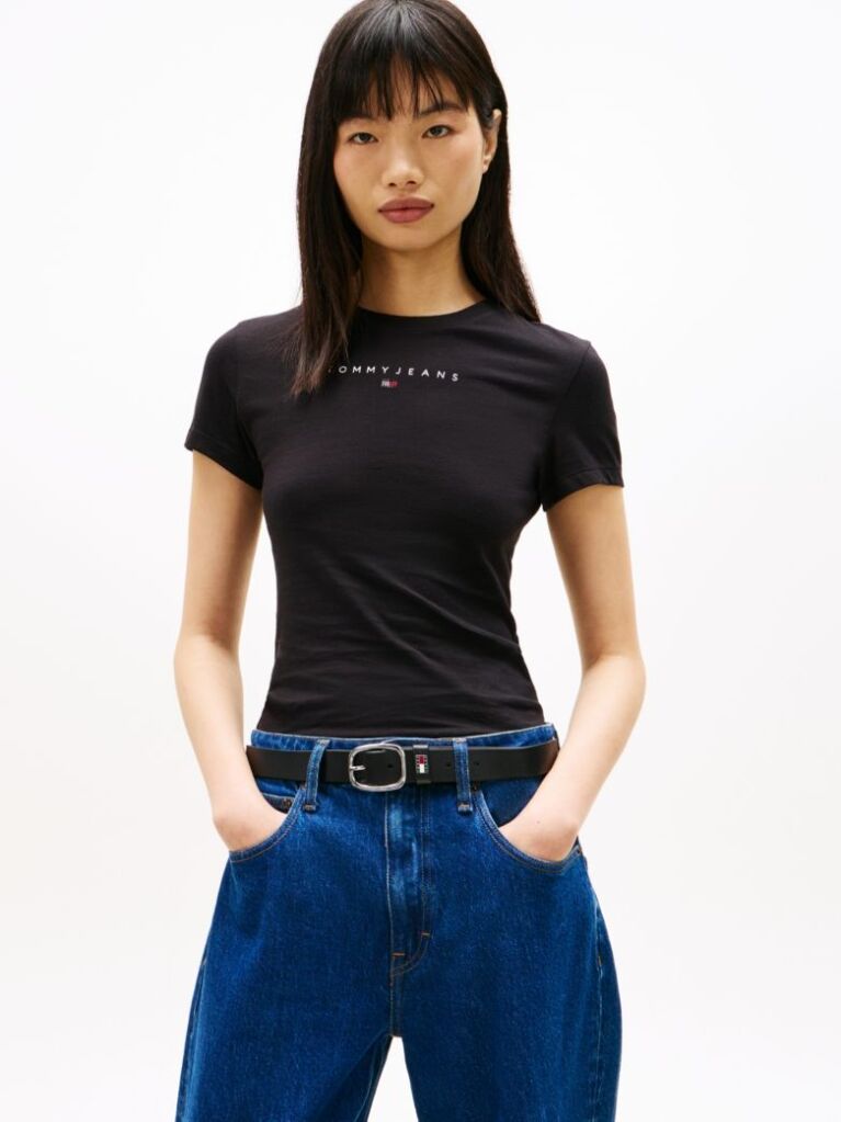 Negru Tricou Slim Bling Linear  Femei