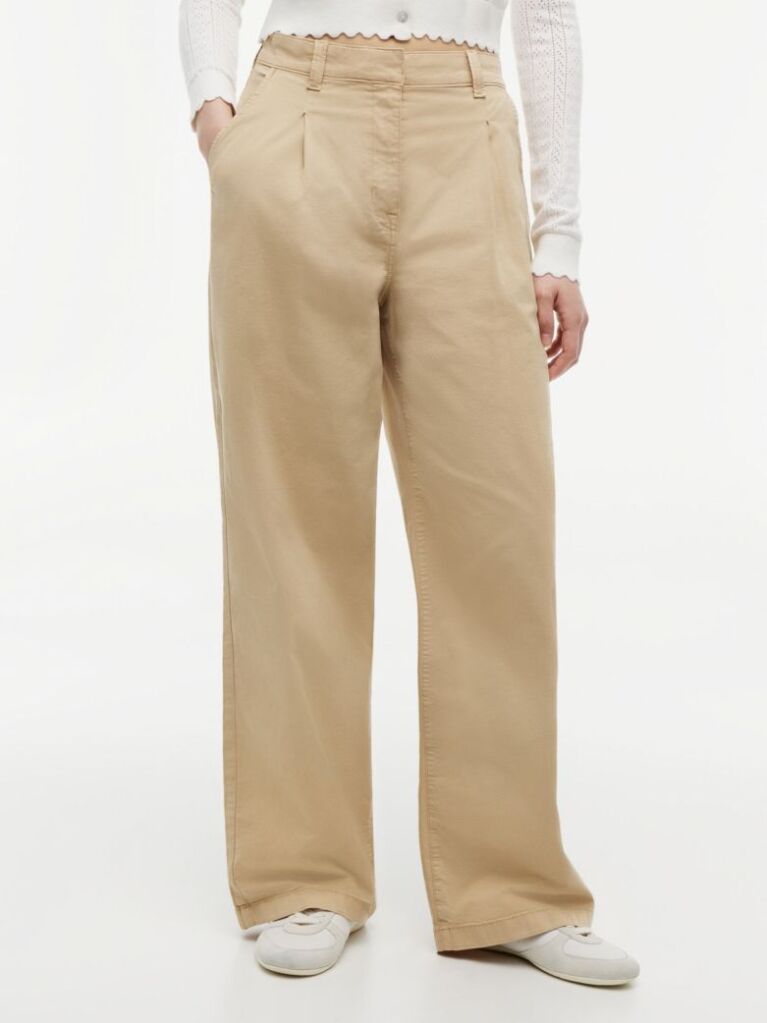 Beige Wide Leg Twill Chinos  Women