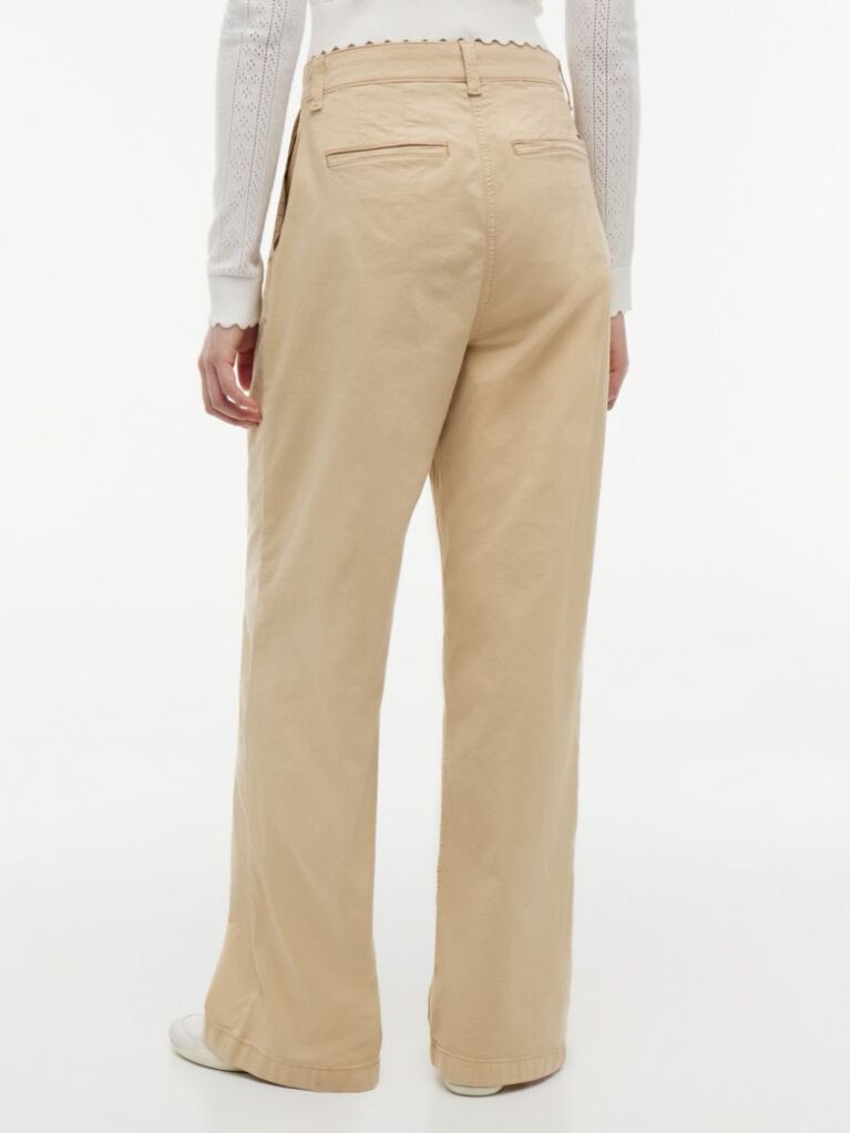 Beige Wide Leg Twill Chinos  Women