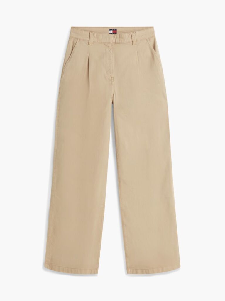 Beige Wide Leg Twill Chinos  Women