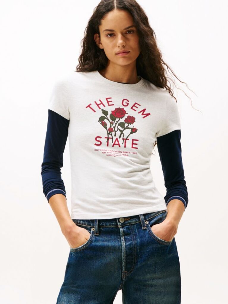 Gri Tricou Slim Cu Print Grafic  Femei