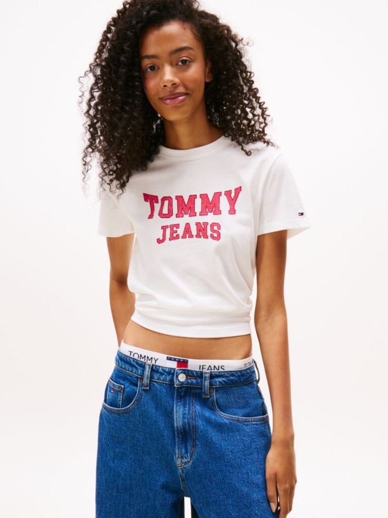 Bej Tricou Varsity Cu Guler Rotund  Femei