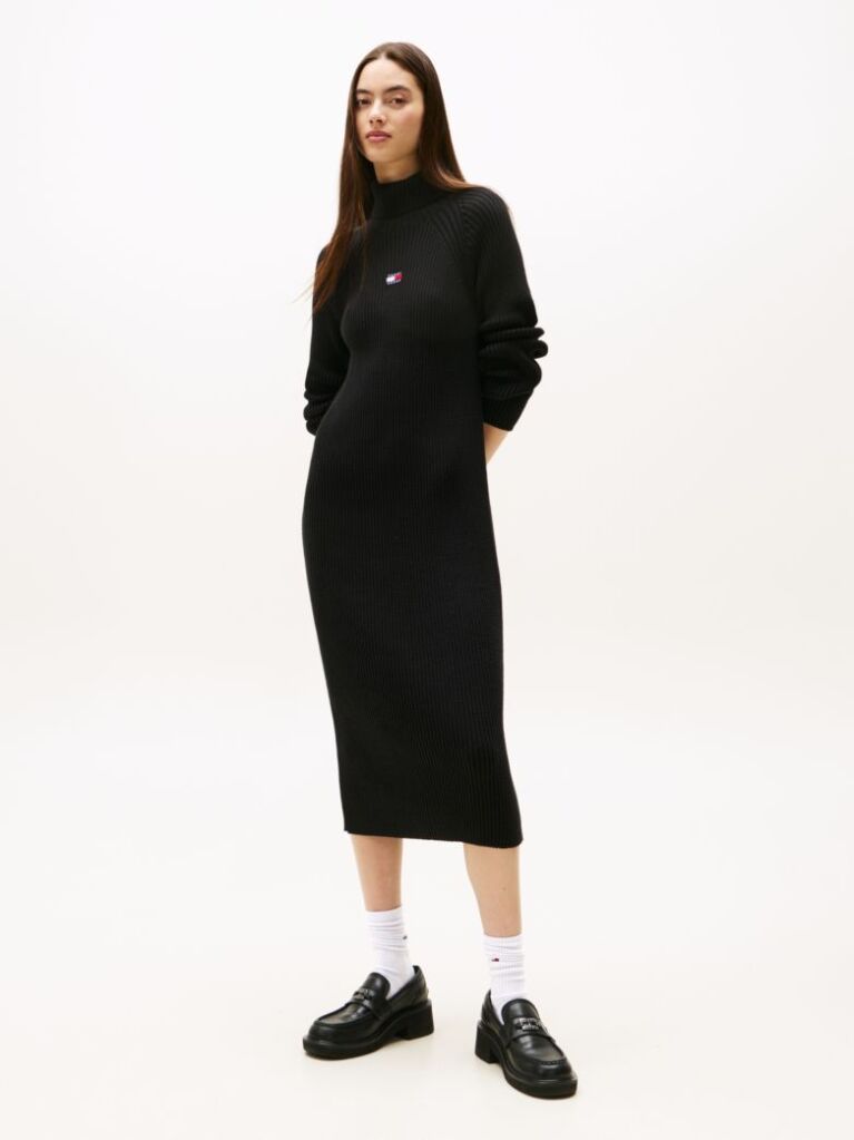 Negru Rochie Pulover Maxi Relaxata Cu Emblema Tommy Badge  Femei