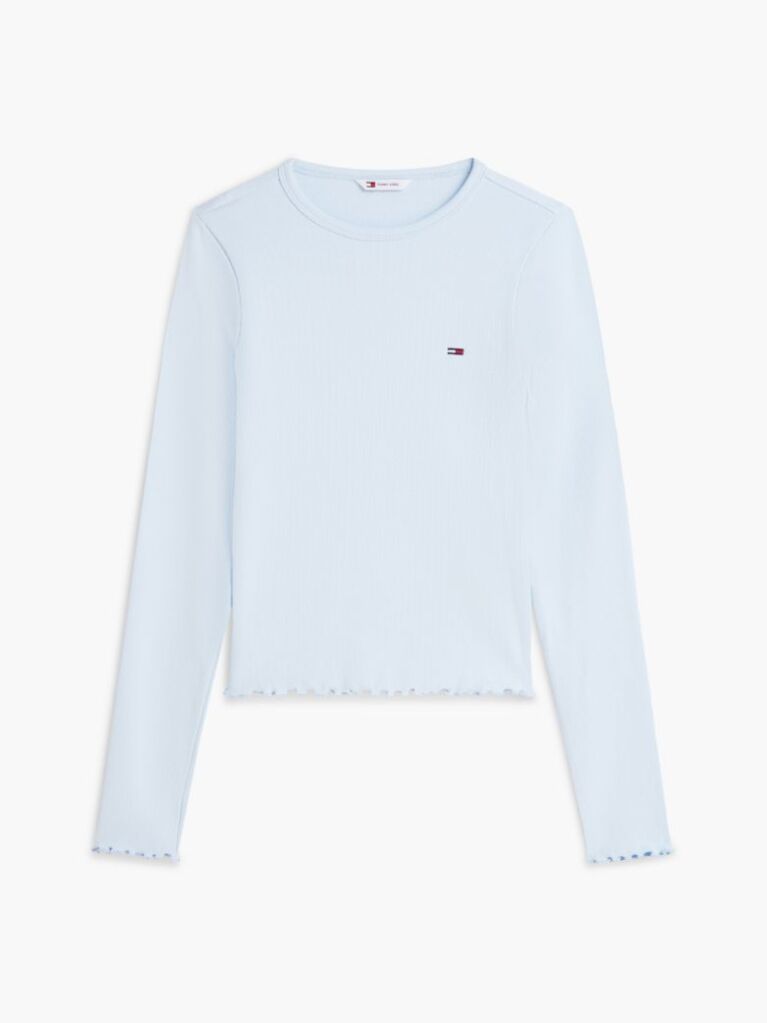 Blue T-Shirt Cu Maneca Lunga Ribbed Cu Croiala Slim  Femei