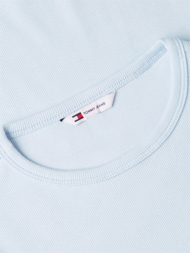 Blue T-Shirt Cu Maneca Lunga Ribbed Cu Croiala Slim  Femei