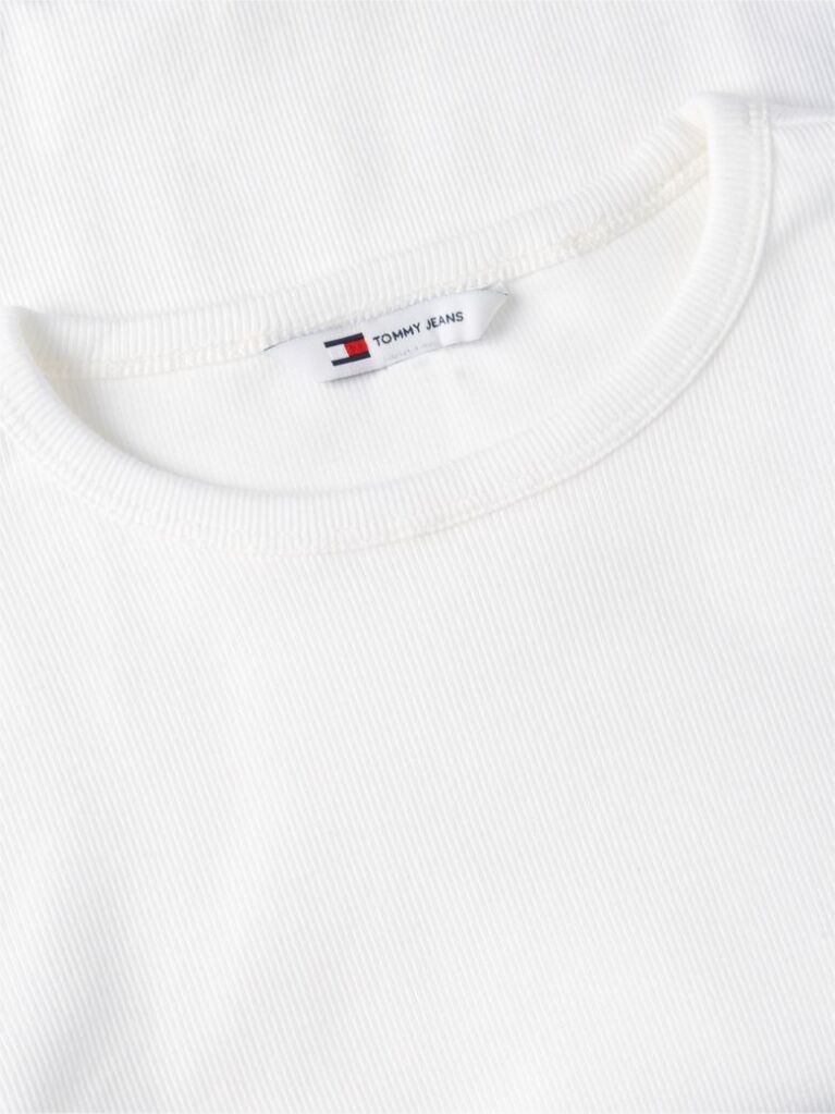 Alb T-Shirt Cu Maneca Lunga Ribbed Cu Croiala Slim  Femei
