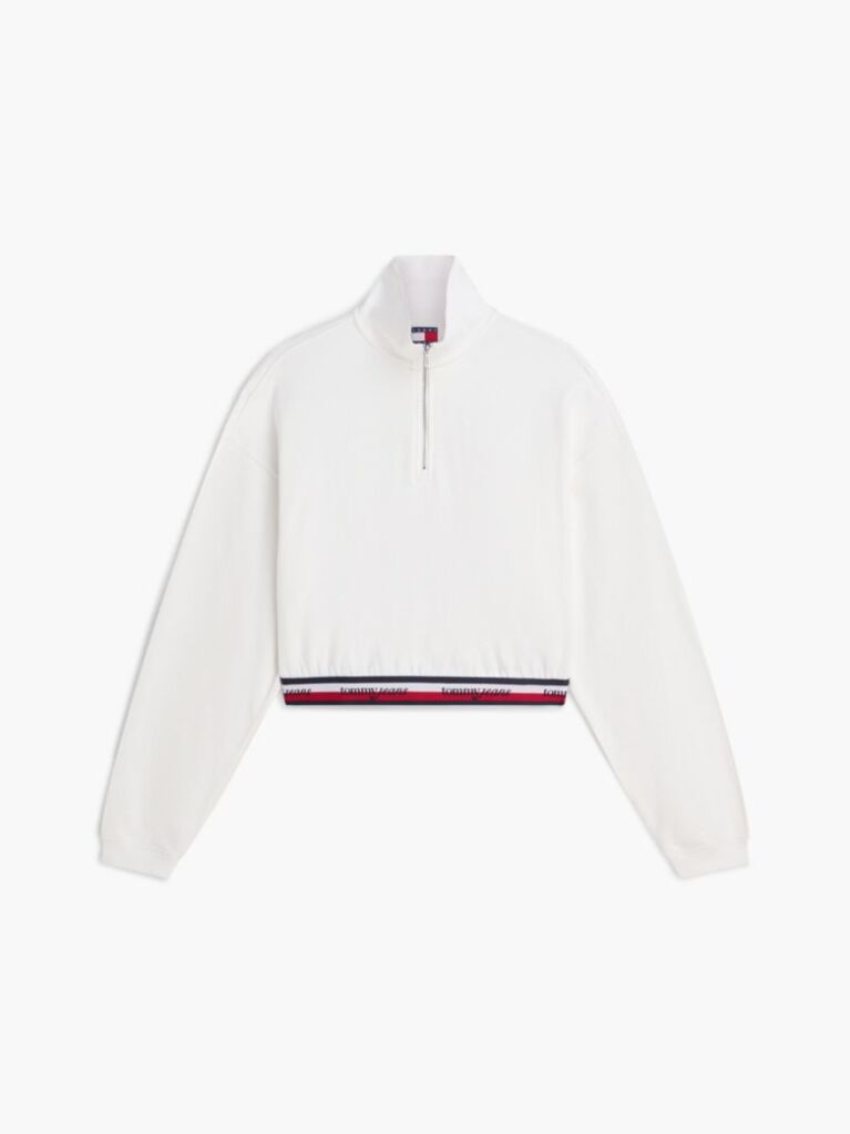 White Boxy Quarter-Zip Sweatshirt  Women