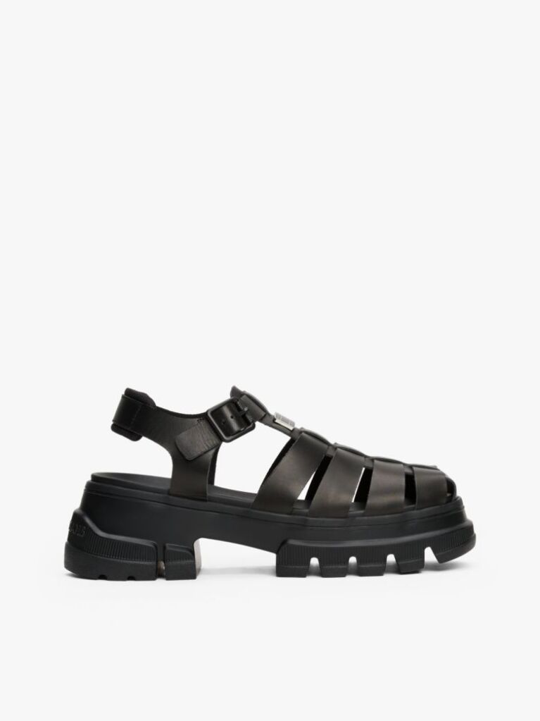 Negru Sandale De Pescarus Chunky Cu Talpa Cleat Din Piele  Femei