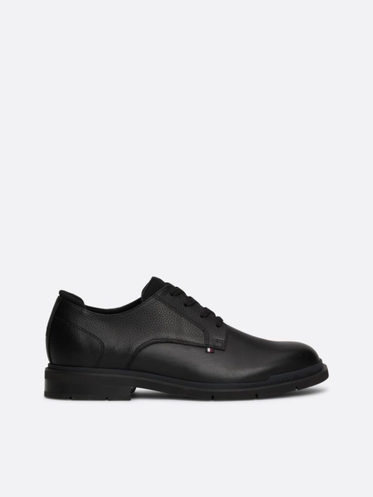 Negru Pantofi Derby Din Piele Pebble Grain  Barbati