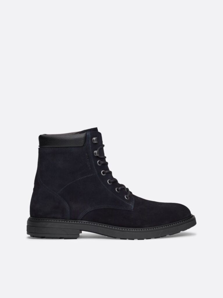 Blue Suede Lace-Up Mid Boots  Men
