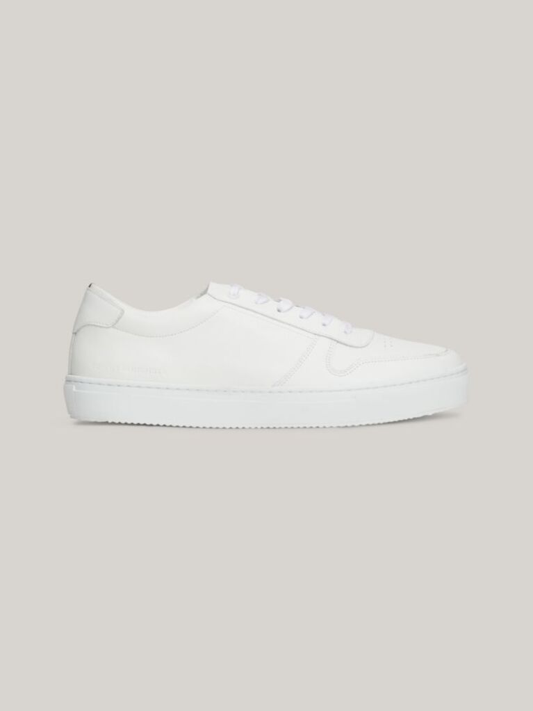 White Leather Debossed Logo Cupsole Trainers  Men