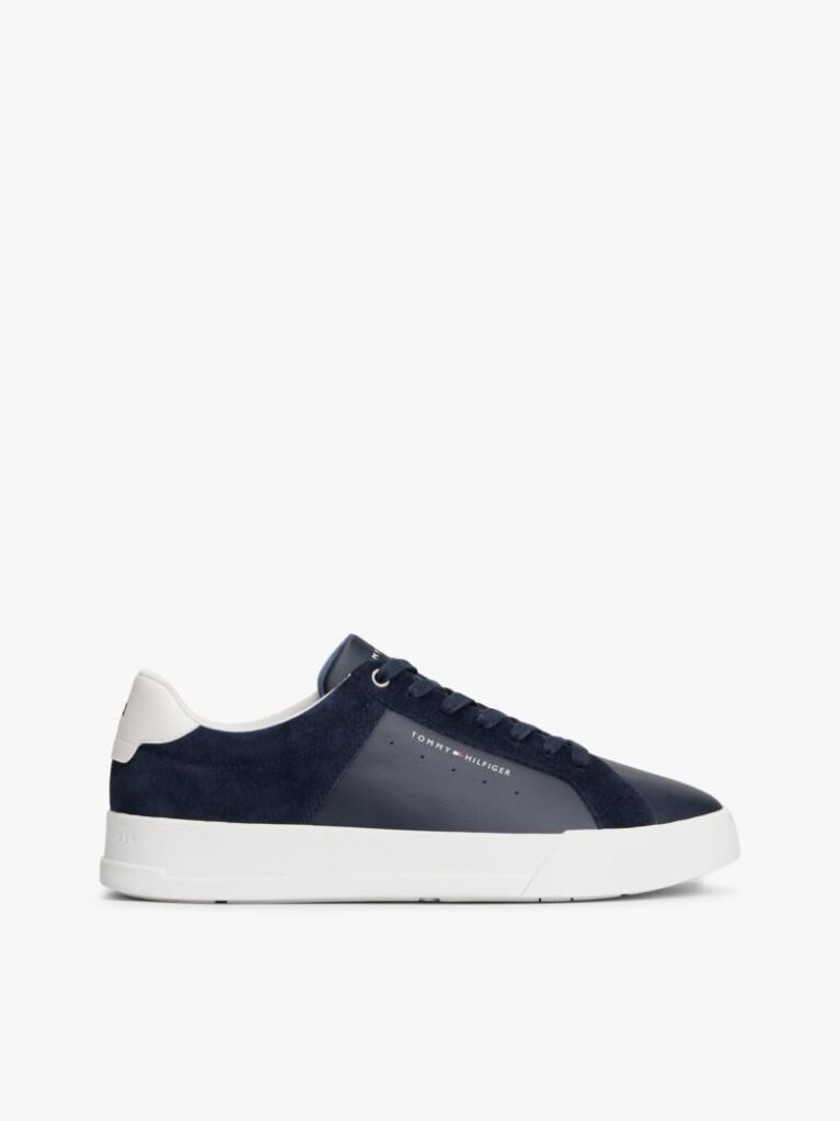 Blue Mixed Texture Leather Court Trainers  Men