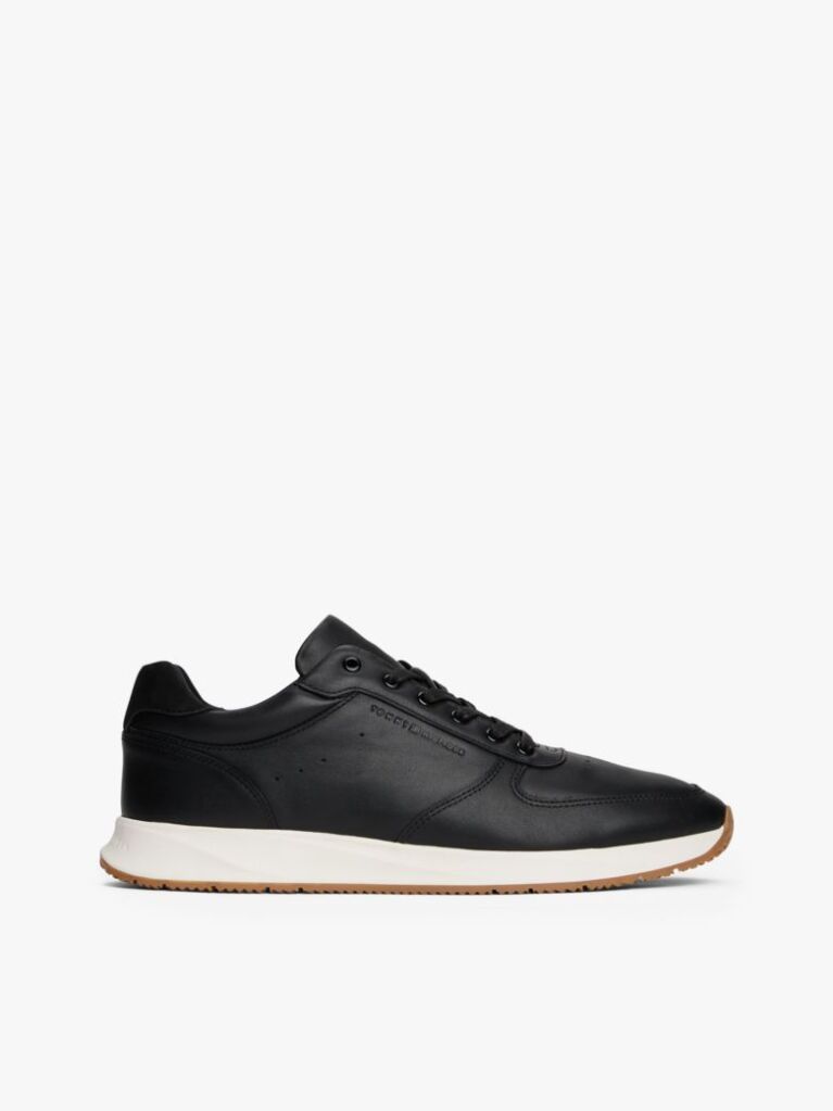 Black Leather Fine Cleat Hybrid Trainers  Men