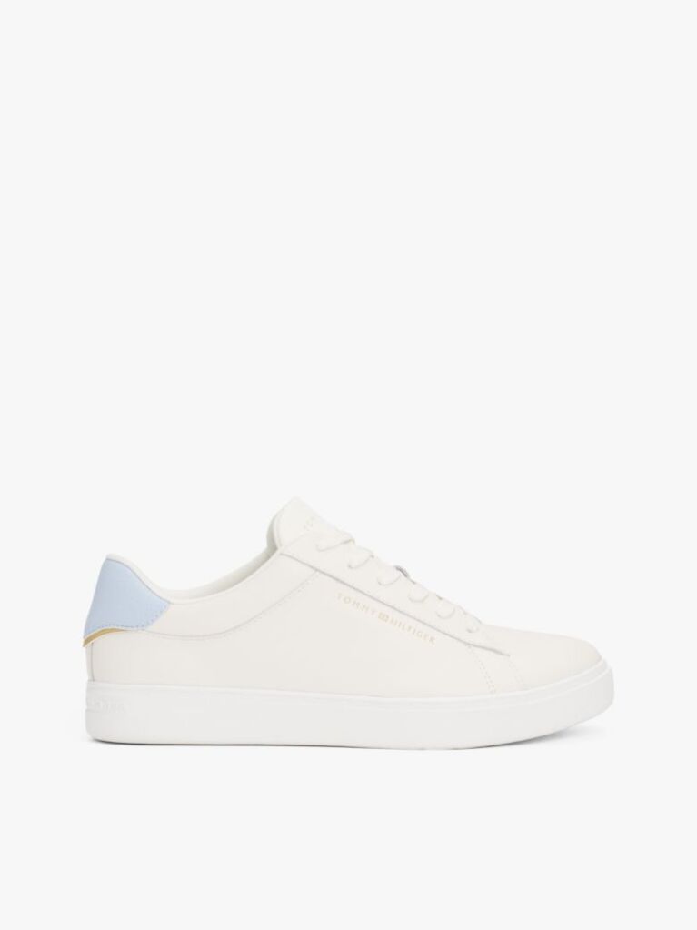 White Essential Metallic Leather Court Trainers  Women