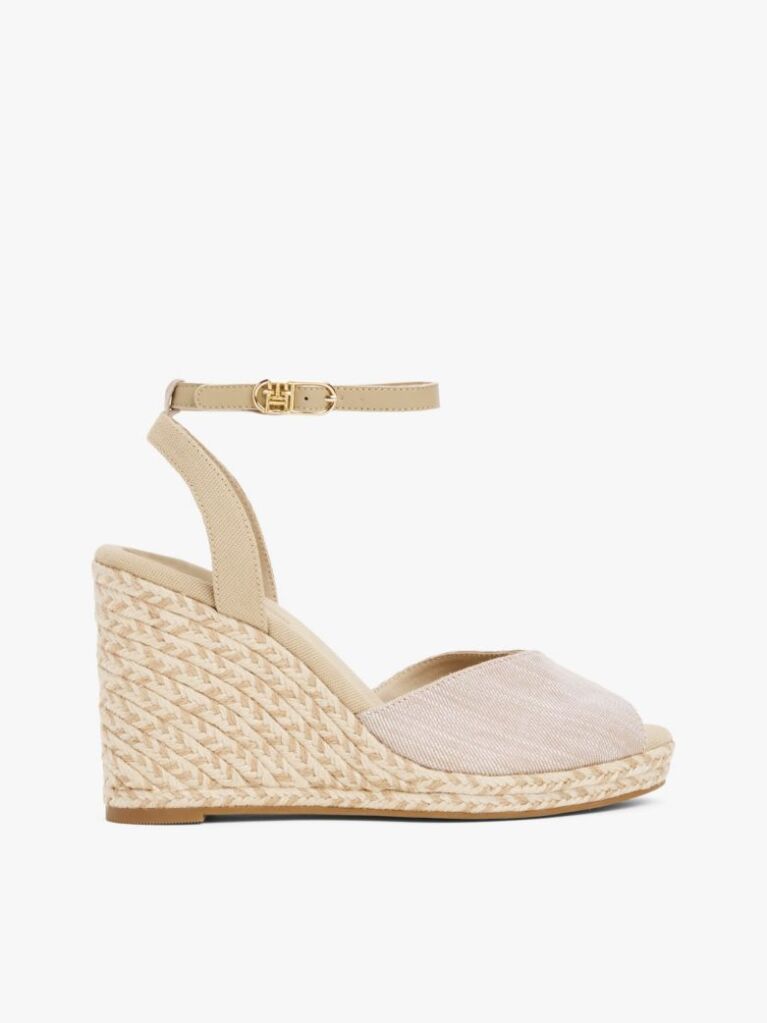 Beige Chambray Espadrille Wedge Sandals  Women