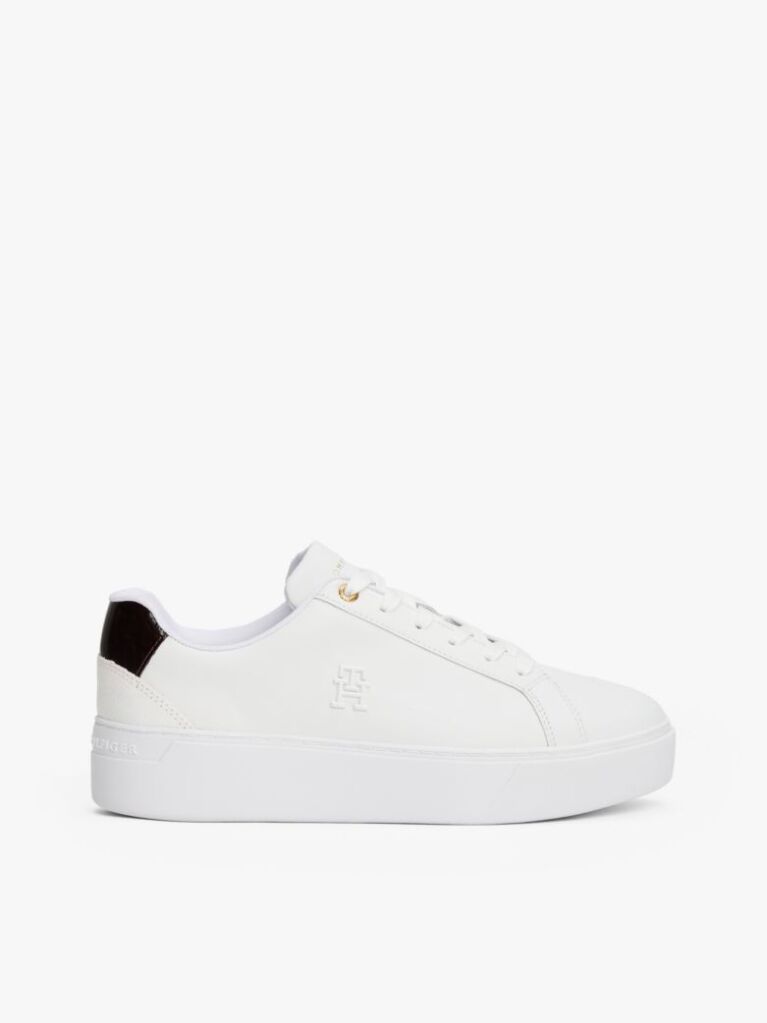 White Leather Flatform Court Trainers  Women