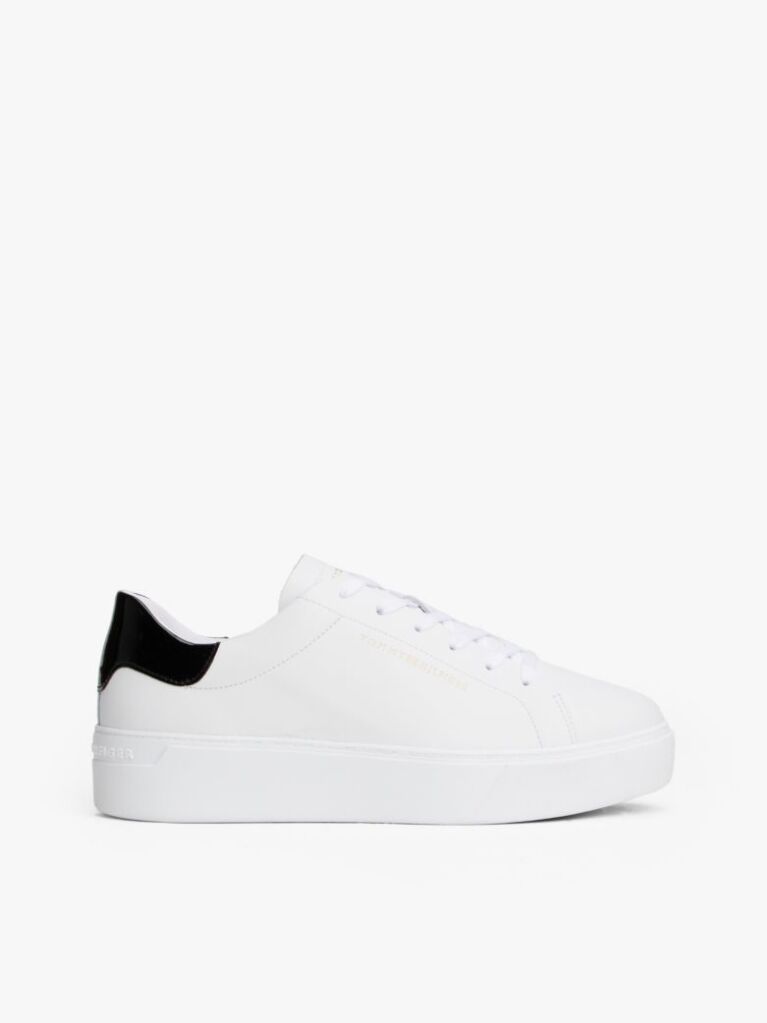Alb Sneakers Cu Talpa Platforma Si Toc Contrast Din Piele  Femei