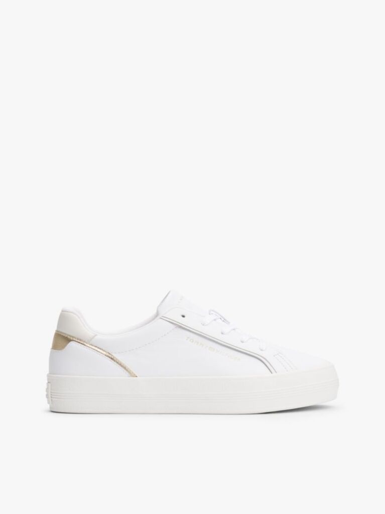 Alb Sneakers Din Piele Cu Embosare Metalica  Femei