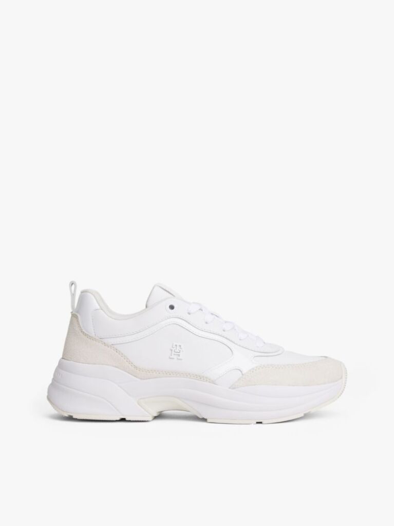 White Leather Patent Chunky Trainers  Women