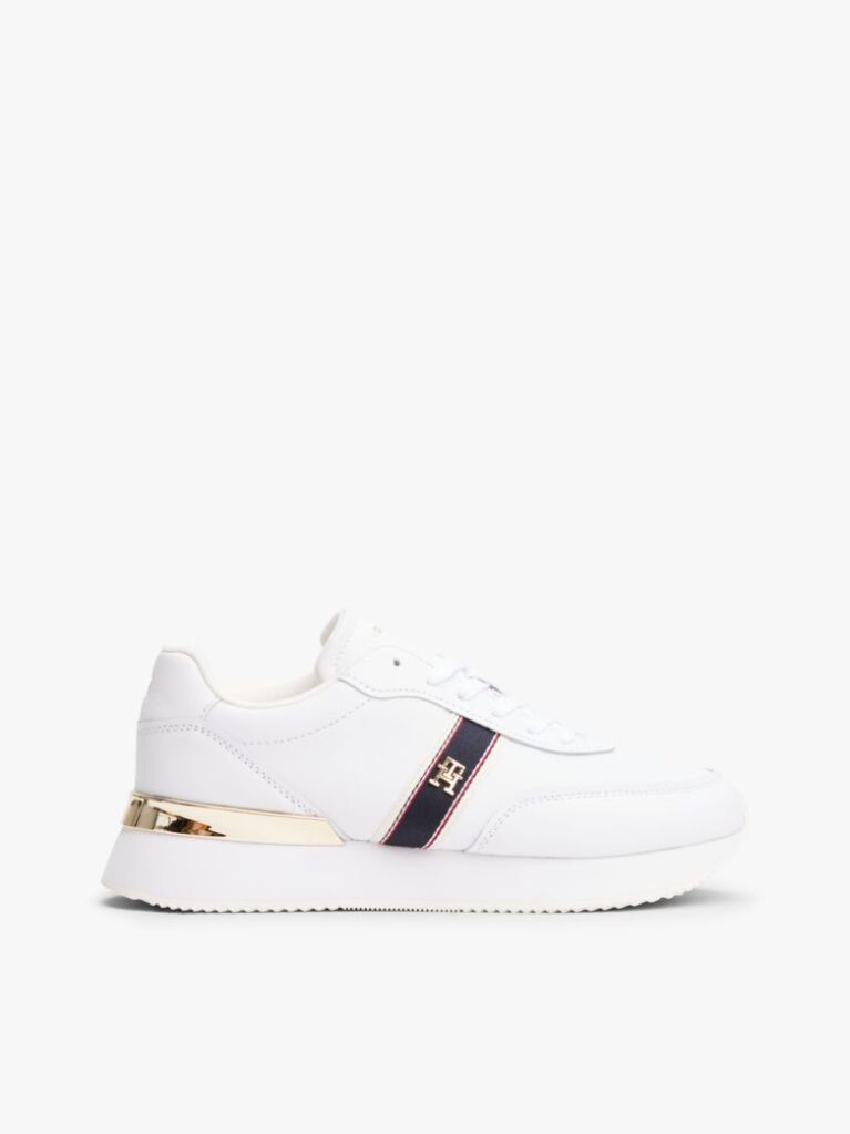 White Leather TH Monogram Plaque Trainers  Women