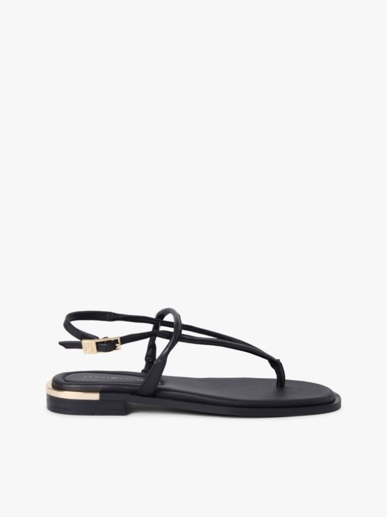 Black Leather TH Monogram Gold-Tone Heel Sandals  Women