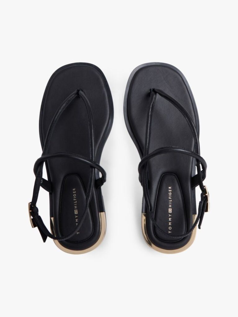 Black Leather TH Monogram Gold-Tone Heel Sandals  Women
