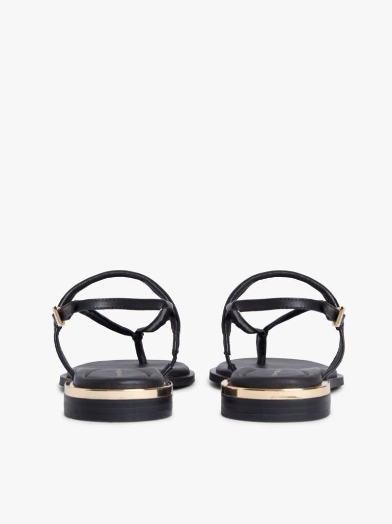 Black Leather TH Monogram Gold-Tone Heel Sandals  Women