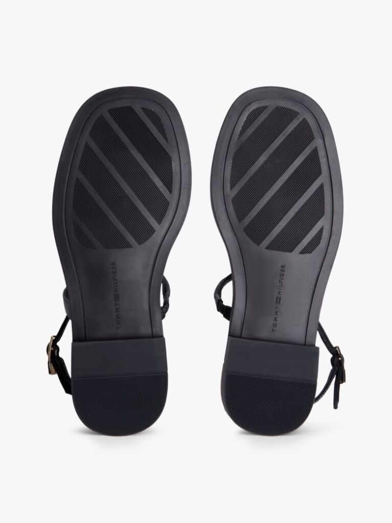 Black Leather TH Monogram Gold-Tone Heel Sandals  Women