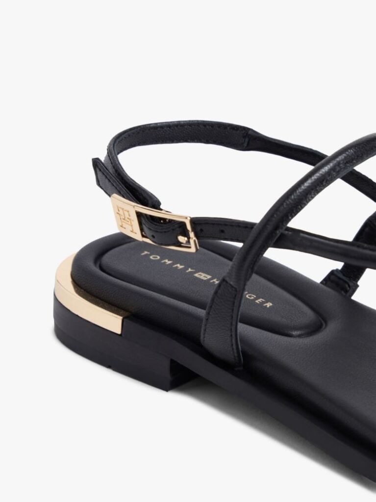 Black Leather TH Monogram Gold-Tone Heel Sandals  Women