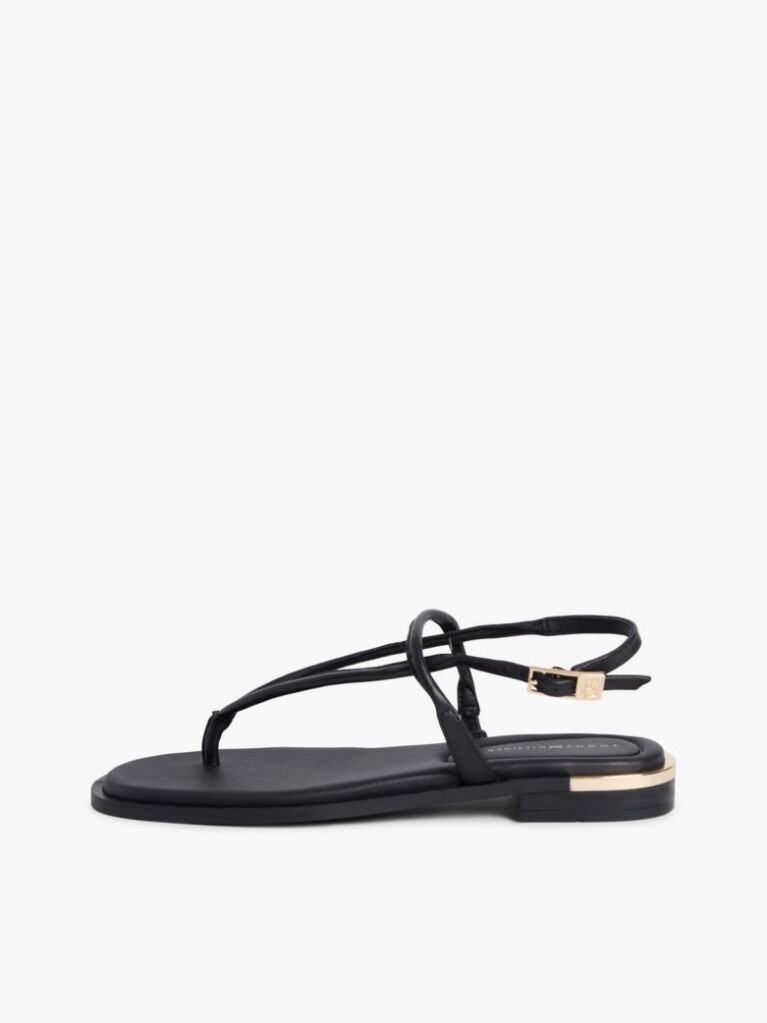 Black Leather TH Monogram Gold-Tone Heel Sandals  Women