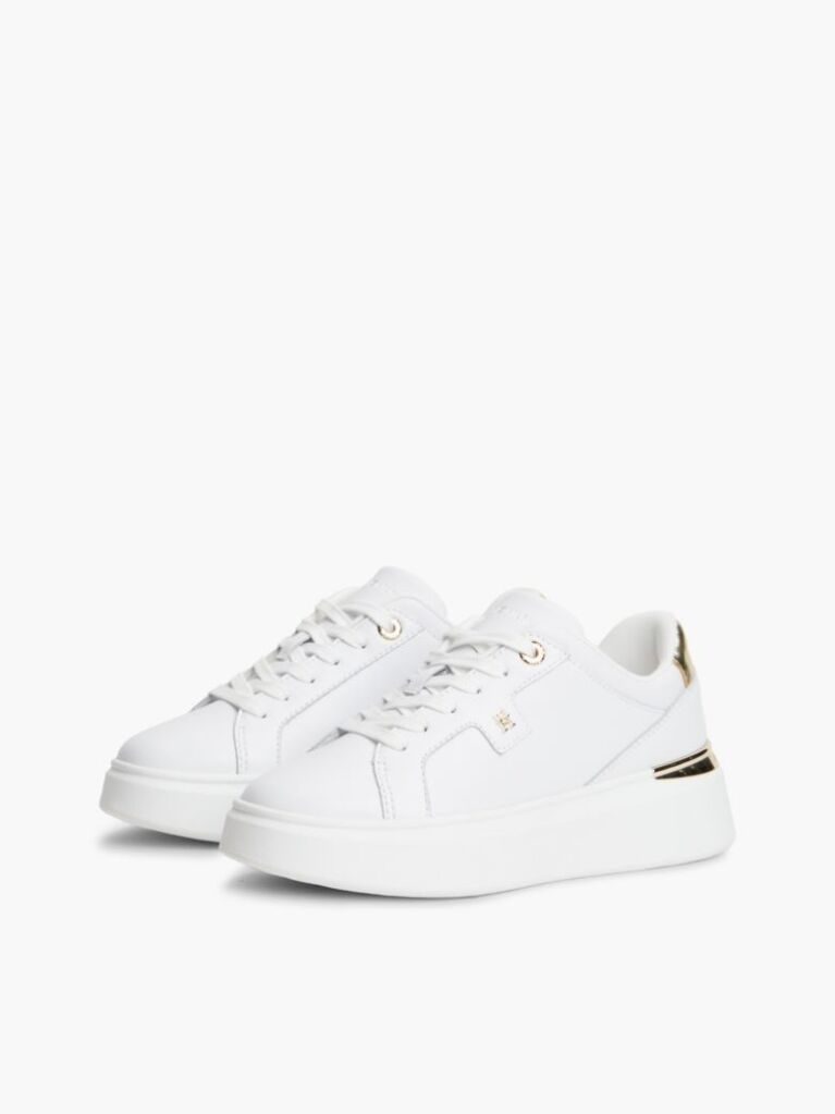 White TH Monogram Leather Platform Trainers  Women