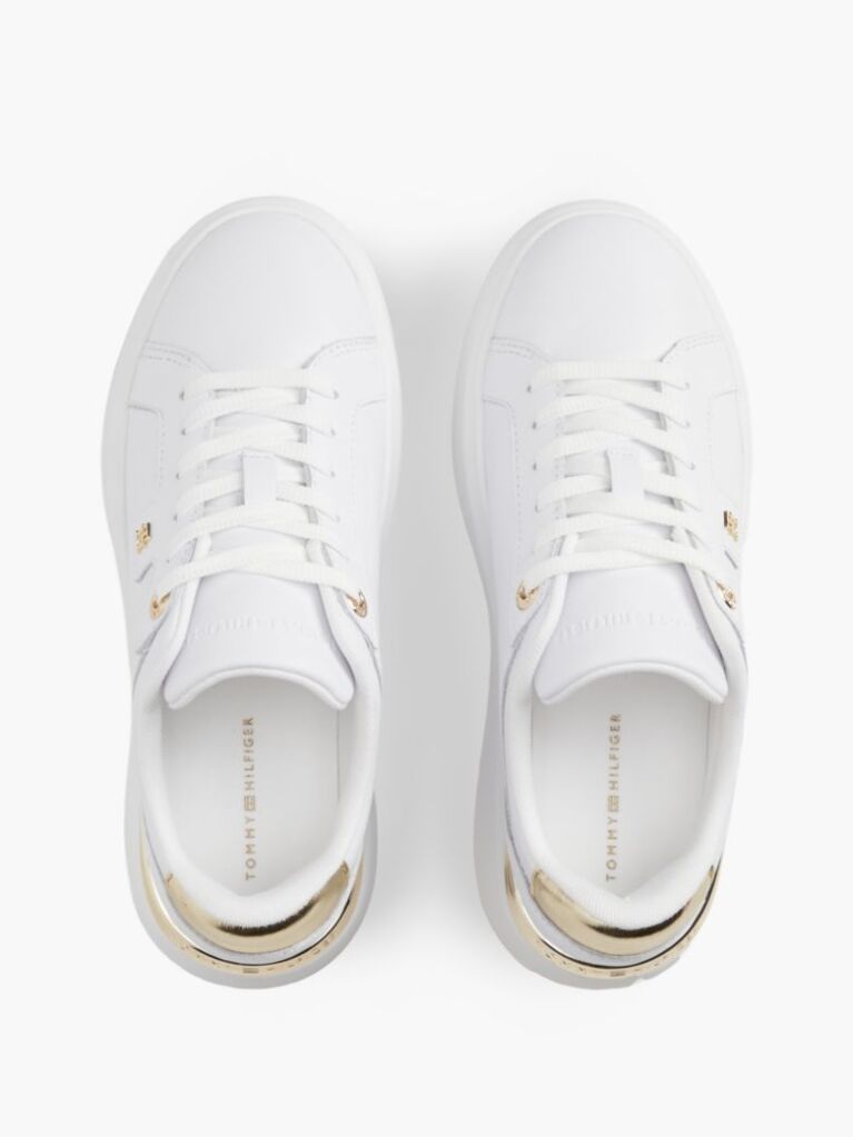 White TH Monogram Leather Platform Trainers  Women