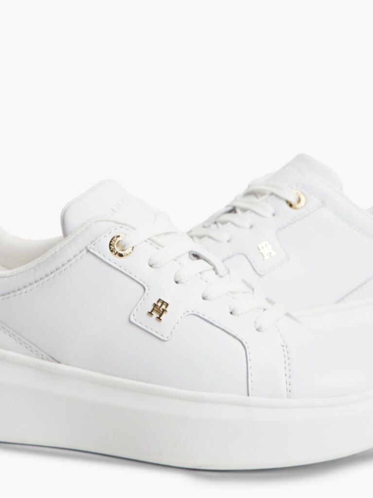 White TH Monogram Leather Platform Trainers  Women