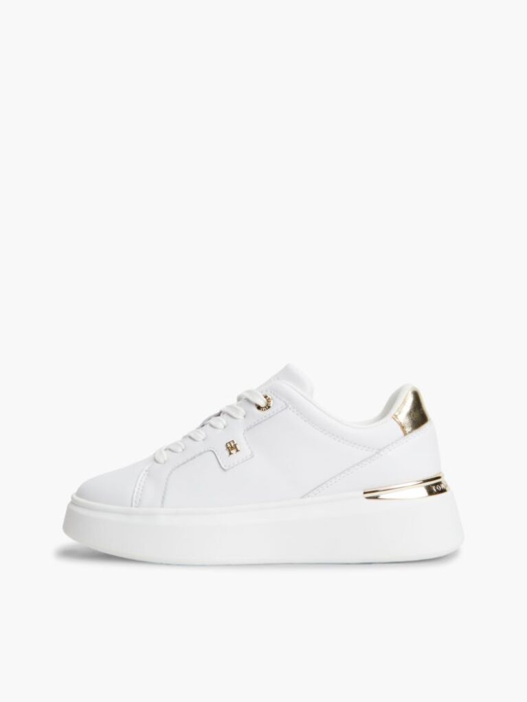 White TH Monogram Leather Platform Trainers  Women