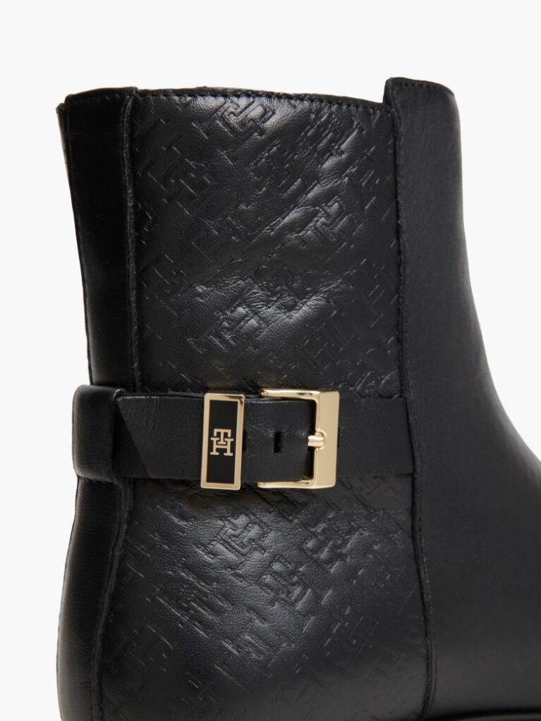Black TH Monogram Embossed Leather Ankle Boots  Women