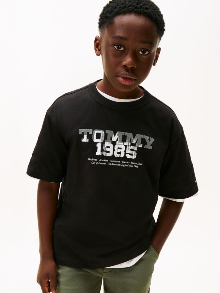 Negru Tricou Cu Guler Rotund Si Print Grafic 1985  Baieti
