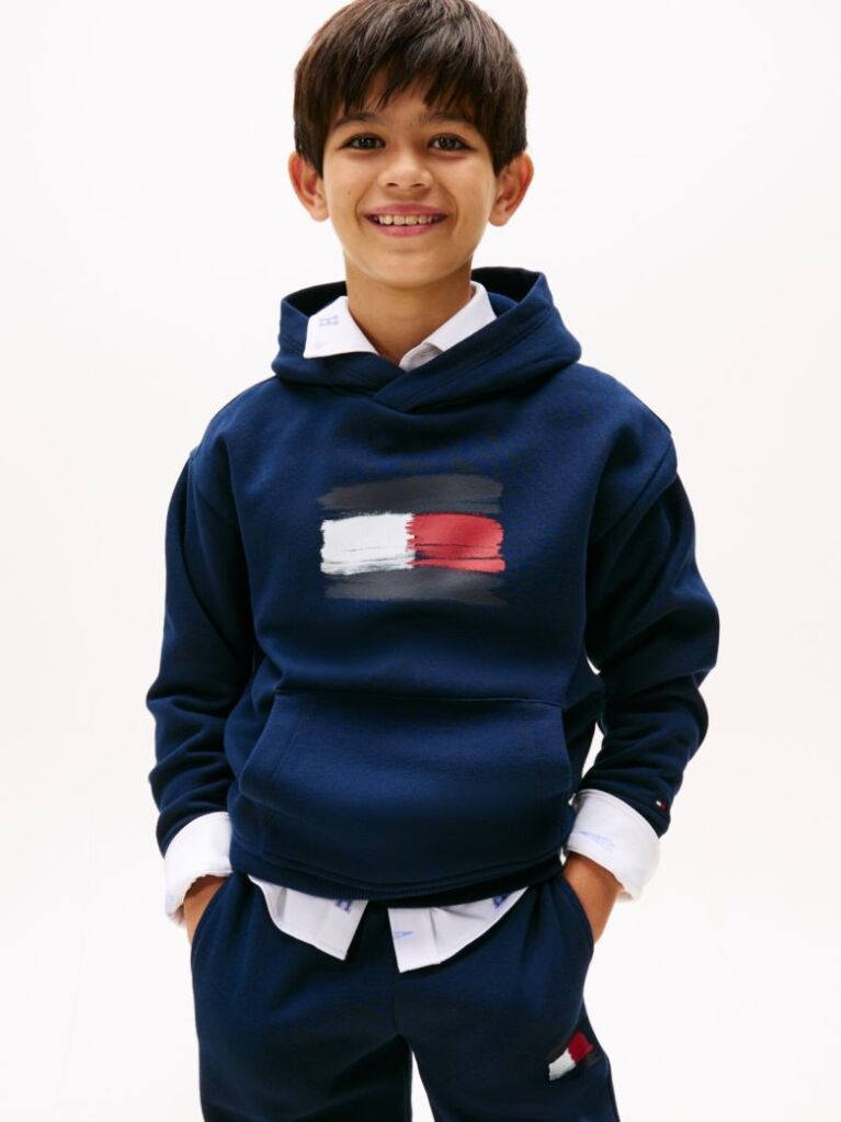 Blue Hanorac Cu Gluga Si Emblema Steag Hilfiger  Baieti