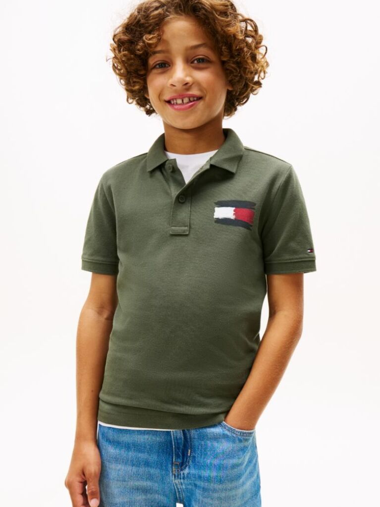 Green Tommy Flag Short Sleeve Polo  Boys
