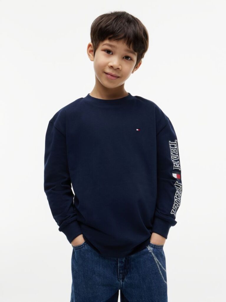 Blue T-Shirt Cu Maneca Lunga Si Logo  Baieti