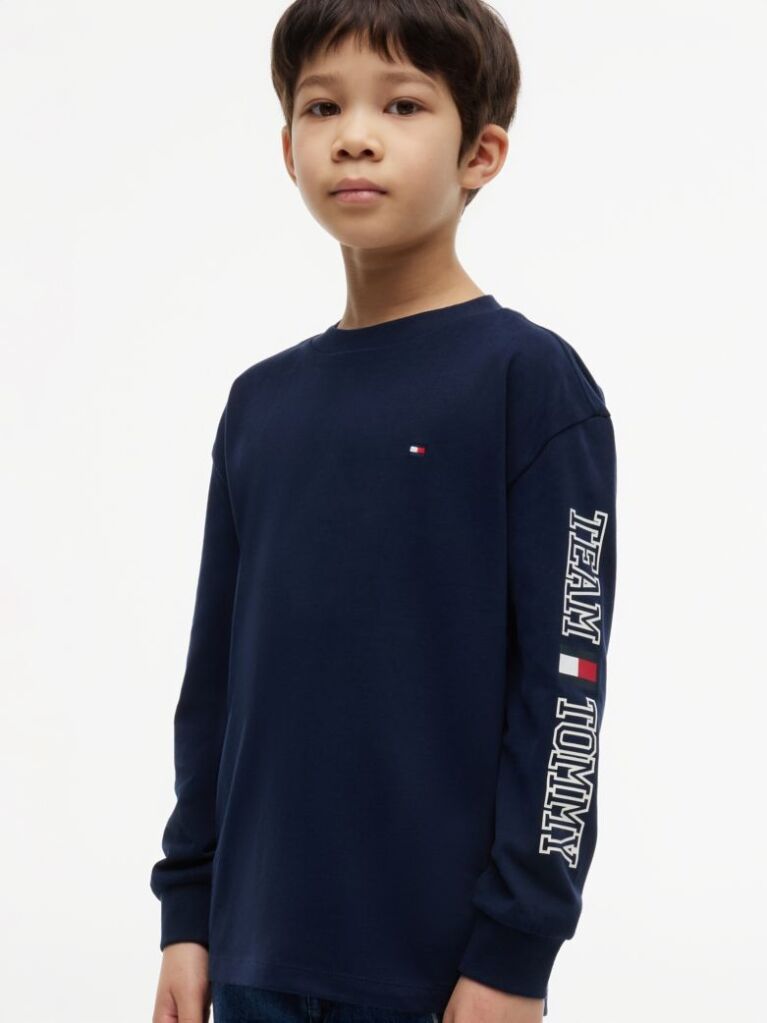Blue T-Shirt Cu Maneca Lunga Si Logo  Baieti
