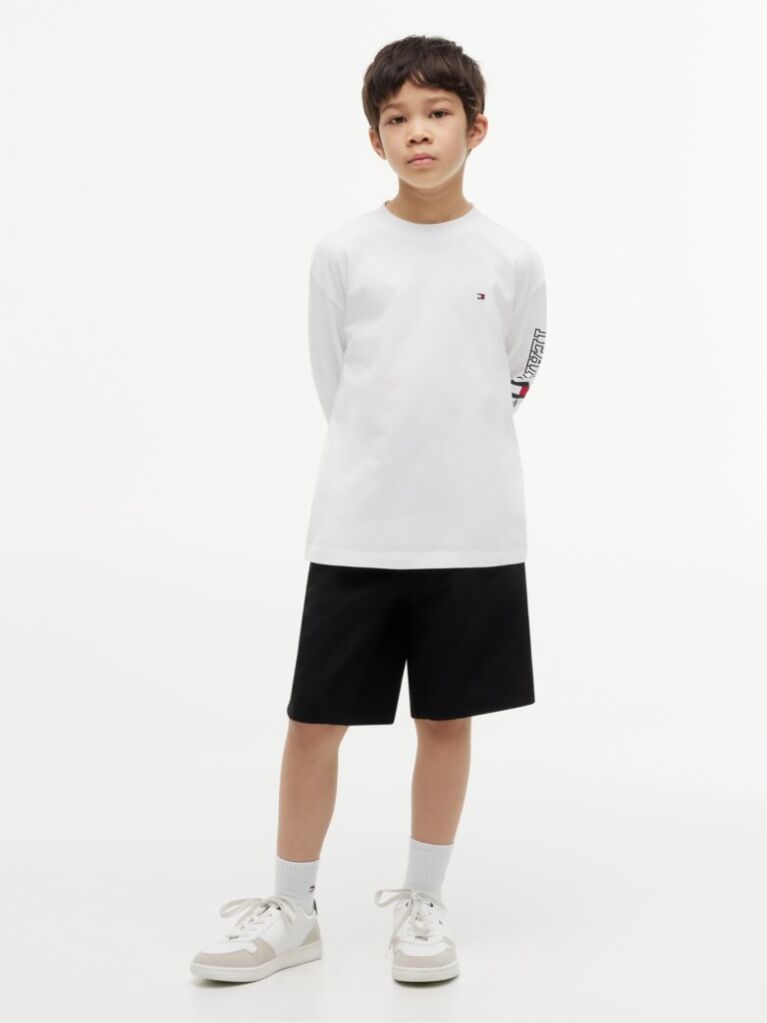 Alb T-Shirt Cu Maneca Lunga Si Logo  Baieti