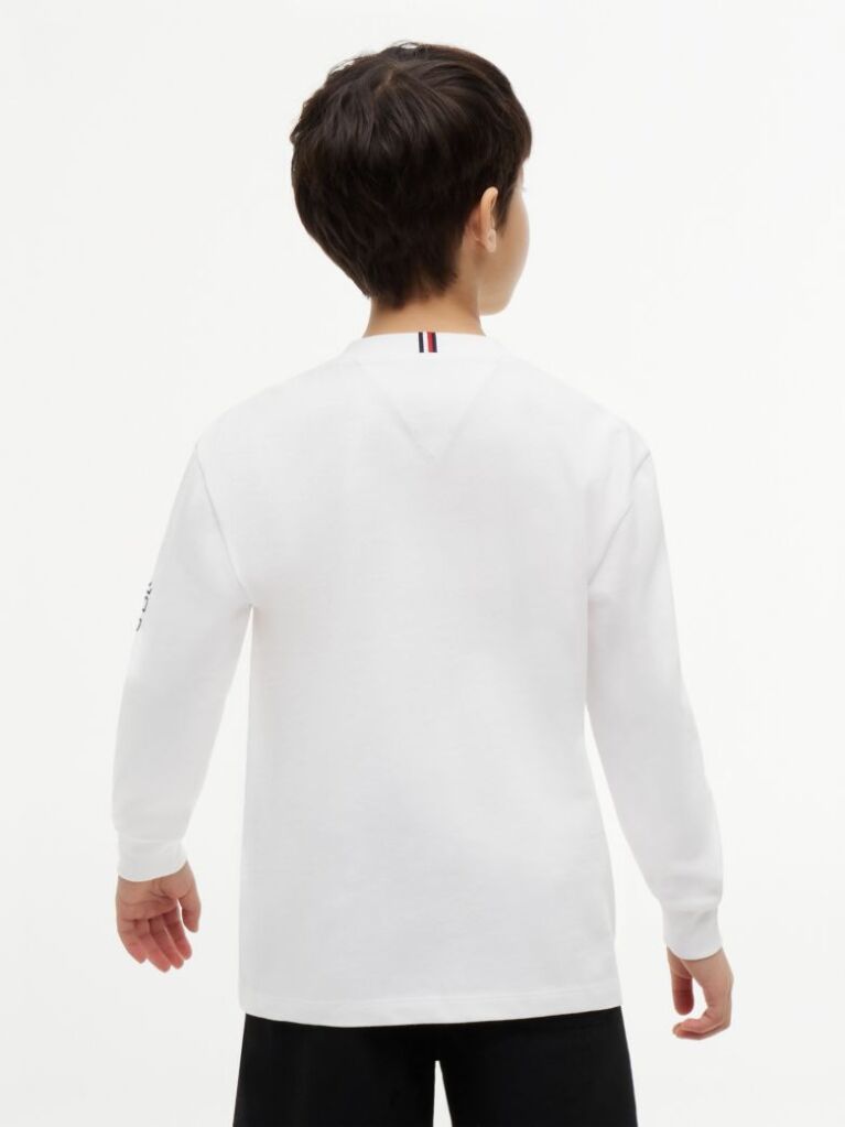 Alb T-Shirt Cu Maneca Lunga Si Logo  Baieti